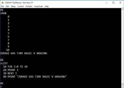TinyBASIC on 8080 emulator on Arduino