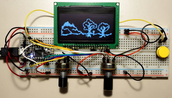 CircuitPython OLED and Dual Knob Sketcher Two trim pots and a microdisplay!