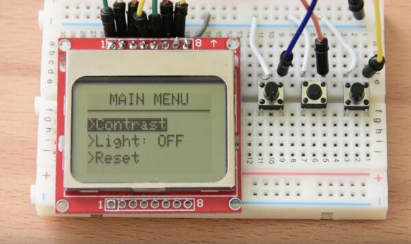 Menu on Nokia 5110 LCD display with Arduino