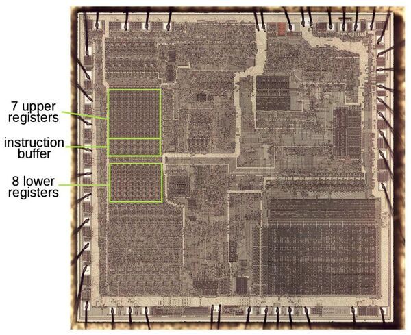 The Intel 8086 processor's registers: from chip to transistors