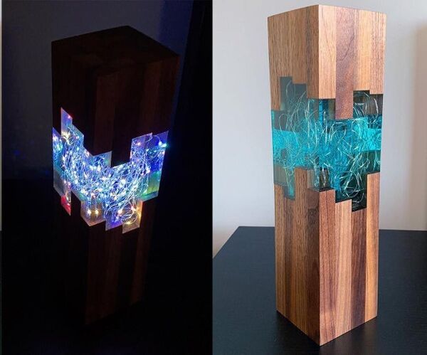 Epoxy Resin and Walnut LED Night Lamp