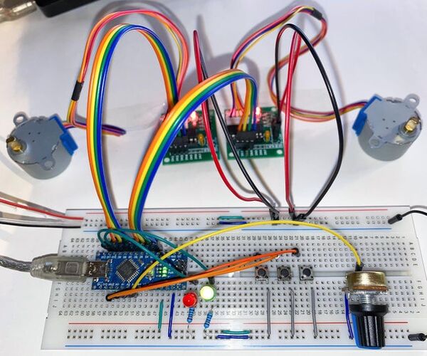 Synchronized 2-Axis Motion With Variable Speed (Arduino + LEDs + 28BYJ-48)