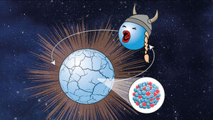 Distant stars spiralling towards a collision give clues to the forces that bind sub-atomic particles