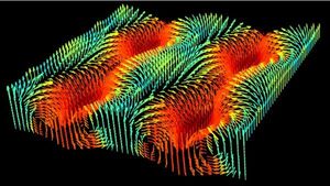 Tiny electrical vortexes bridge gap between ferroelectric and ferromagnetic materials