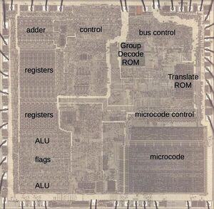 A bug fix in the 8086 microprocessor, revealed in the die's silicon