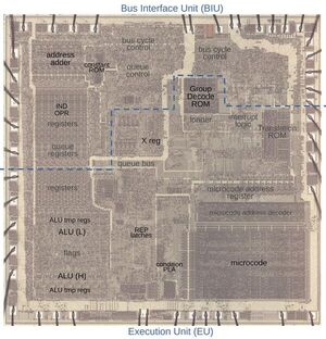 The microcode and hardware in the 8086 processor that perform string operations